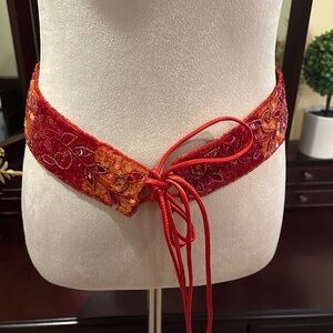 Newport News Red and Orange Embroidered Belt